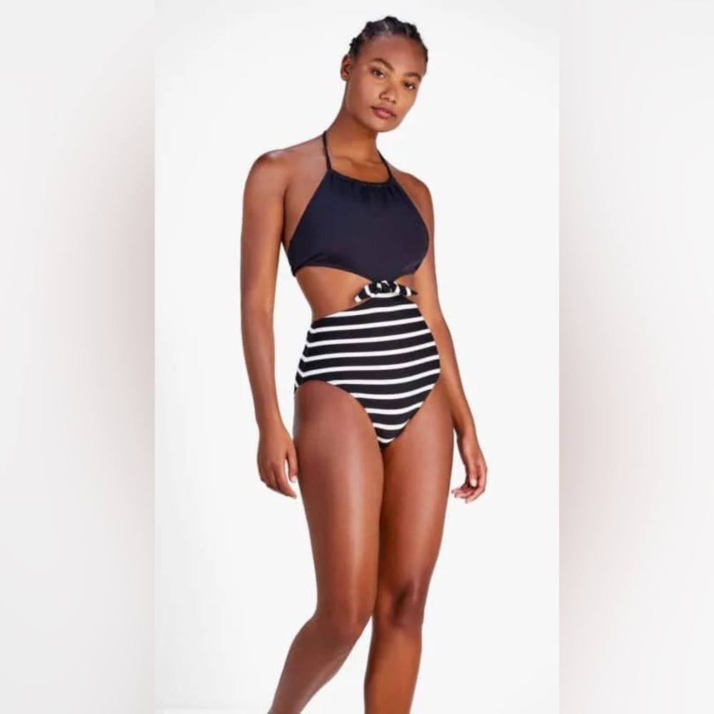 Kate Spade New York Women's Breton Stripe High Neck One Piece Swimsuit